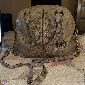 Michael Kors Uptown Astor Snake Embossed Print Shoulder Bag Satchel - Tan (B)